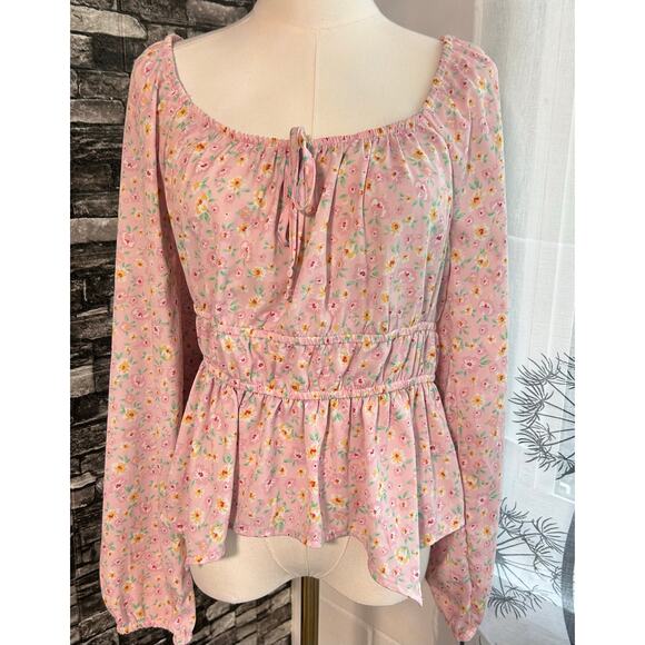 Derek Heart Crop Top Long Sleeve Large Floral High Waist On/Off Shoulder Barbie - Picture 1 of 9